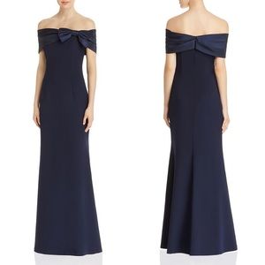 NEW Eliza J Navy Blue Bow Off The Shoulder Gown 12